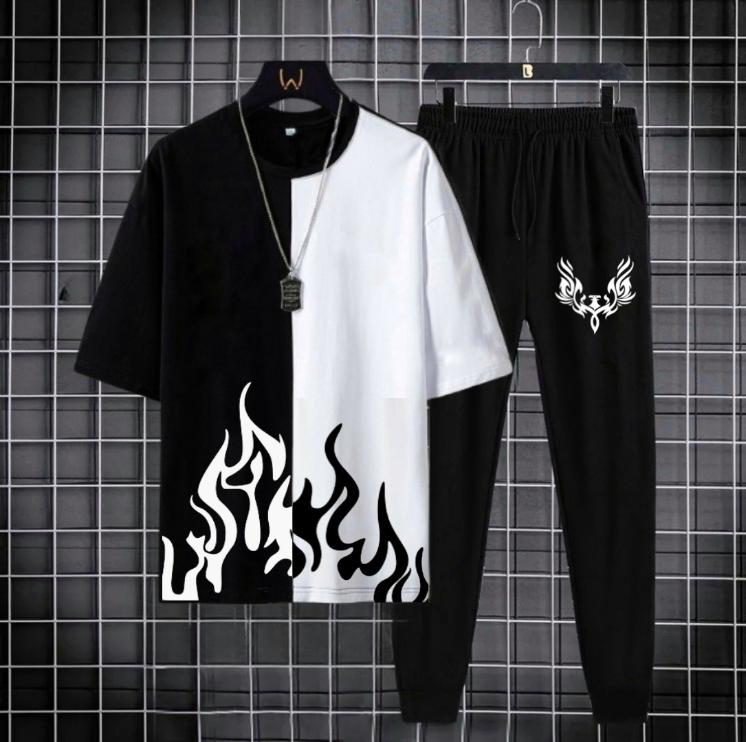 Summer Printed Tracksuit For Men & Boys - Soft & Comfortable Fabric T Shirt & Trouser Printed Tracksuit