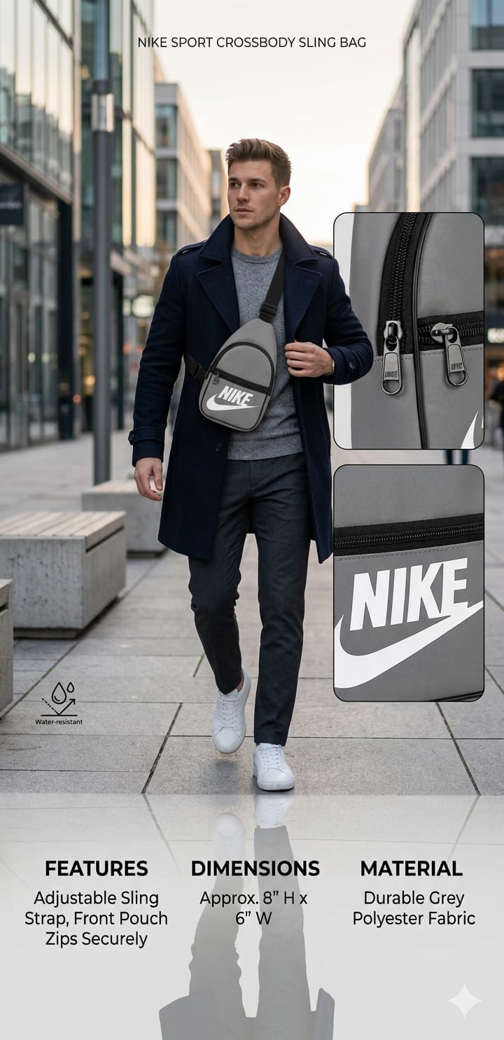 ​Casual Crossbody Sling Bag for Men & Women - Premium Grey Lightweight Chest Shoulder Bag for Travel & Sports
