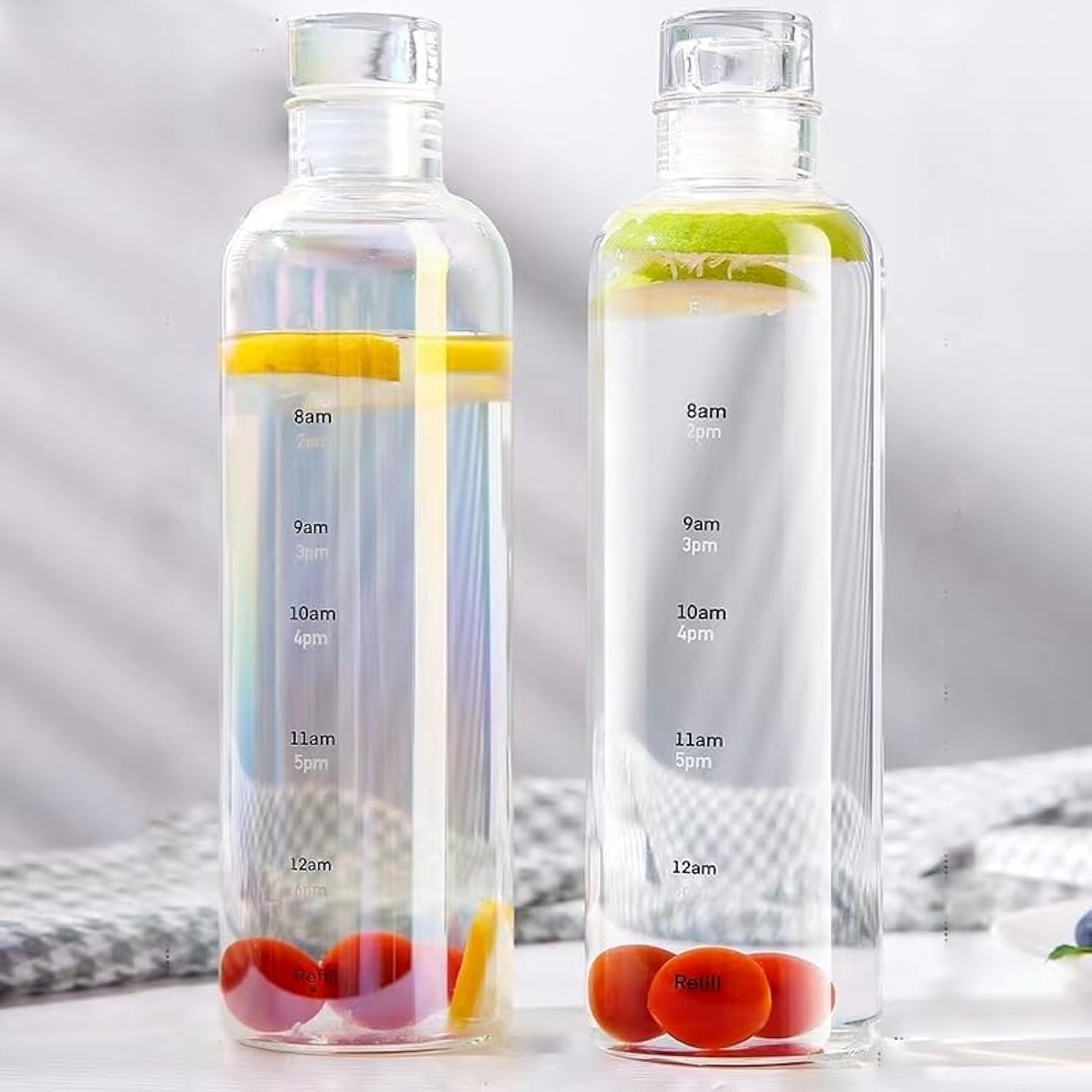 Good Moments Glass Water Bottle , Premium Reusable Reminder Quotes & Screw Cap Beverage Bottle for Water Juice Outdoor Sport Drink - 550ml / 1000ml