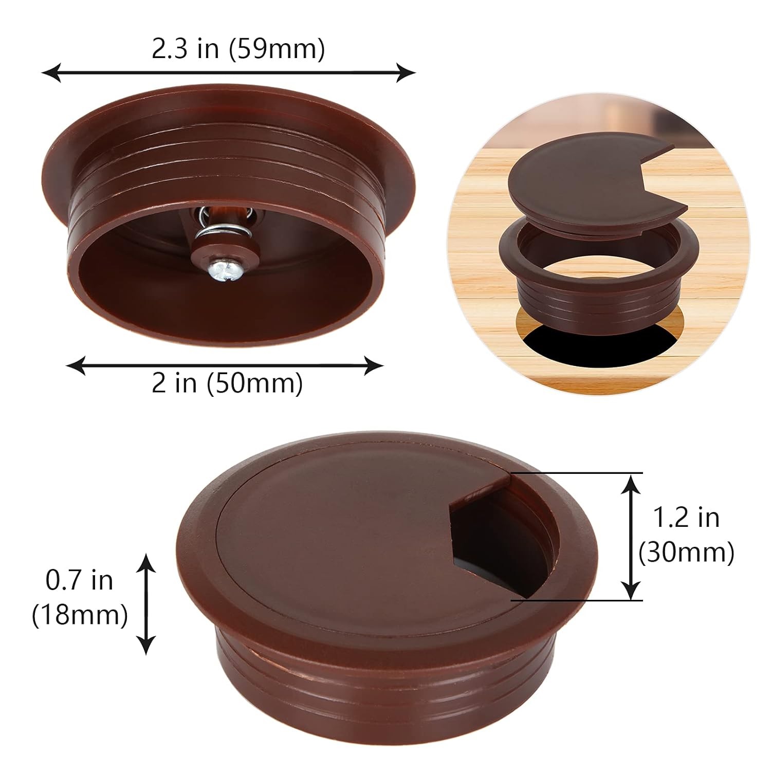 ZT - Home Office Desk Table Computer Grommet Cable Wire Hole Cover - Brown