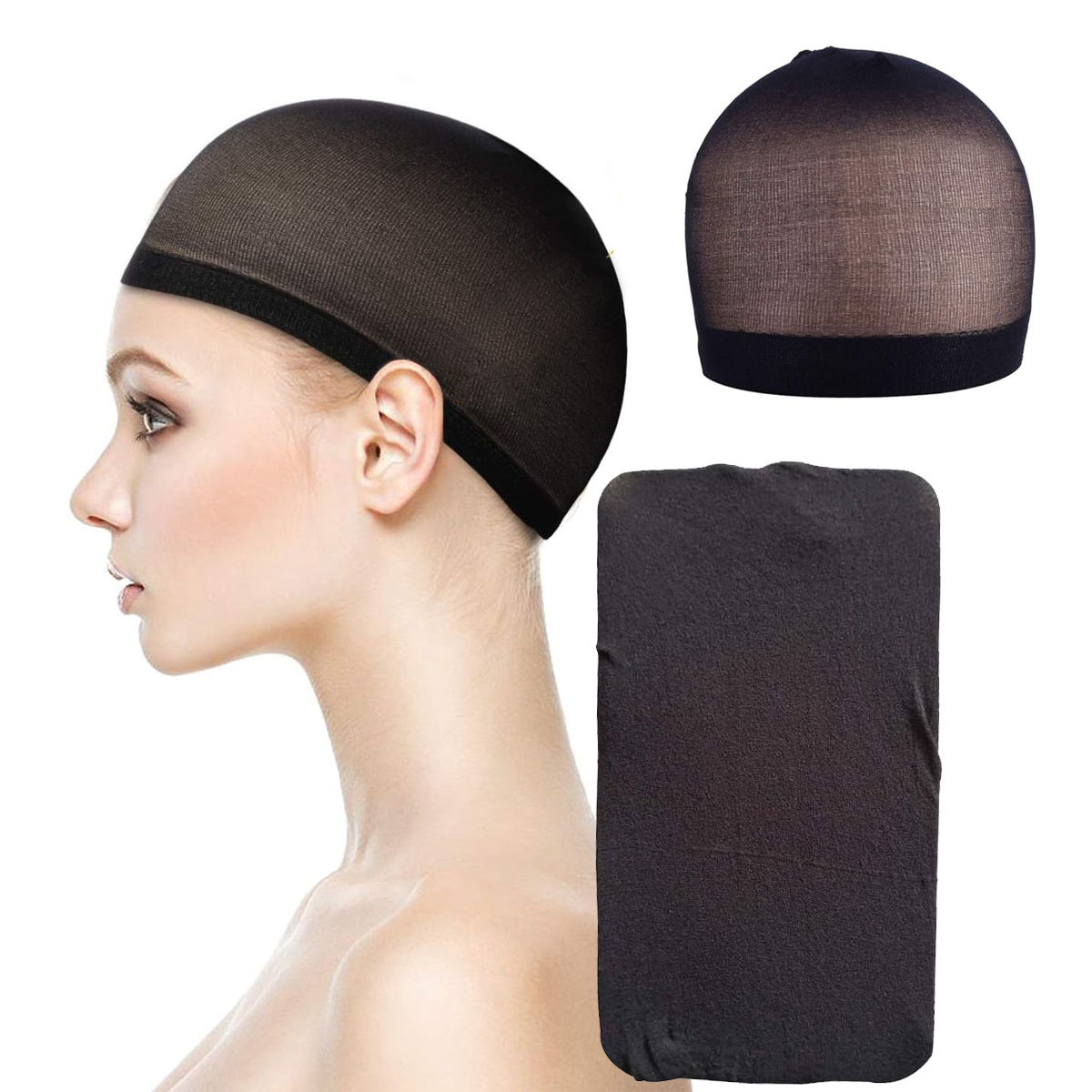 Pack Of 2 Black Cap for Wig Wearing Breathable