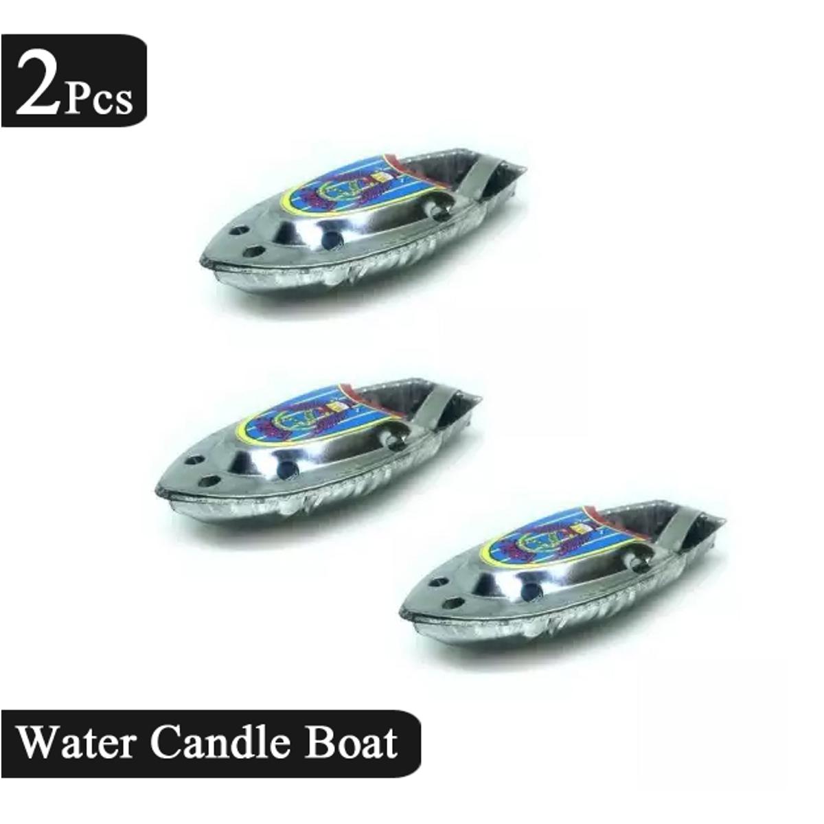 2 Pcs Set - Water Candle Boat Swimming Alloy Tin Metal Fun Toys  - Bath Baby Toy - PoP PoP Sound - For Kids Boys and Girls