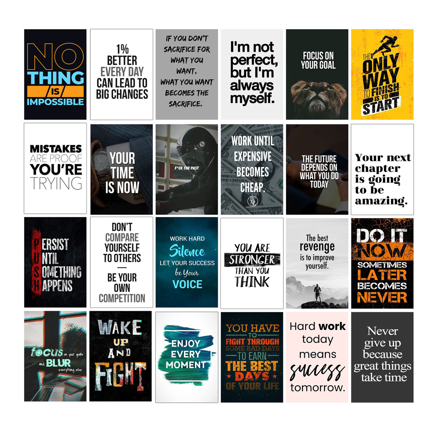 Motivational Posters Cards Collage Kit In 4x6 Inches l Pack of 40 Inspirational Quotes for Room and Office Decor l Motivational Cards For Wall Decor