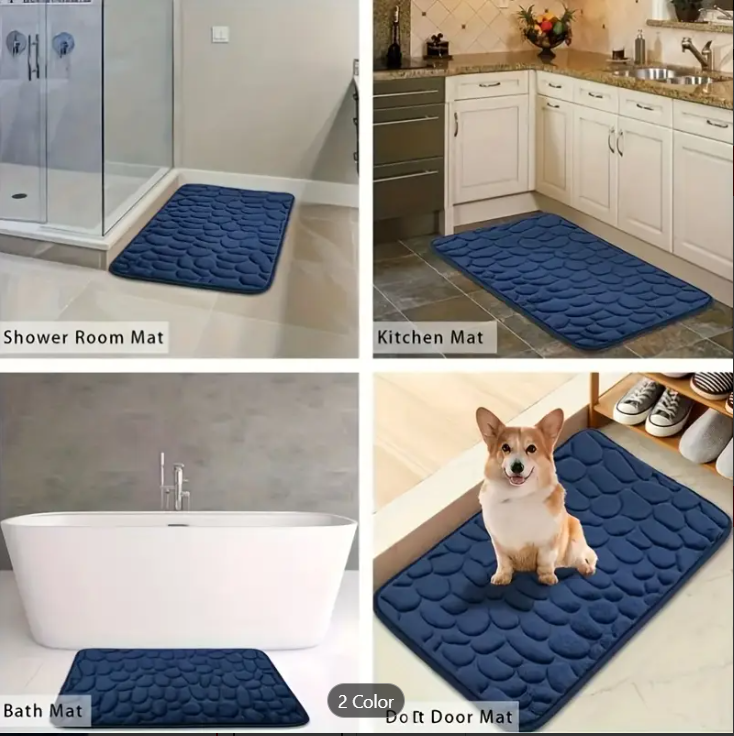 3D Non-Slip Absorbent Mats & Rugs with PVC- Waterproof Bathroom, Washroom, Kitchen, and Door Mats, Quick-Dry Rubber Doormats for Home