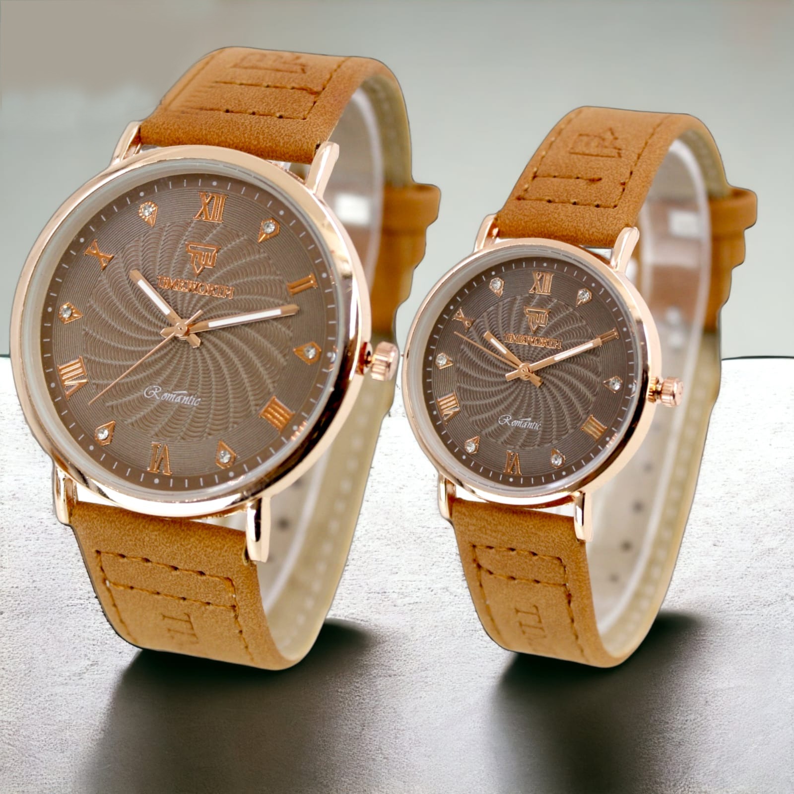 Fashionable Watches pack of 2 Precious Look Casual/Formal Round Black Premium Artificial Leather Watch For Couple, Couple Watches