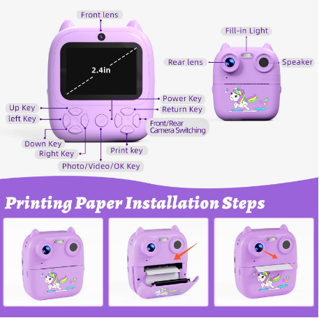 D8S CHILDRENS TIME FRONT/BACK REAR HD DIGITAL THERMAL PRINT CAMERA 1080P 48MP
