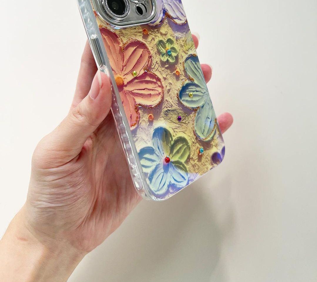 3D Floral Phone Case with Gem Camera Lens Protection – Elegant Sculpted Flower Cover with Rhinestone Lens Guard for 11–17 Series & Flagship Android Phones