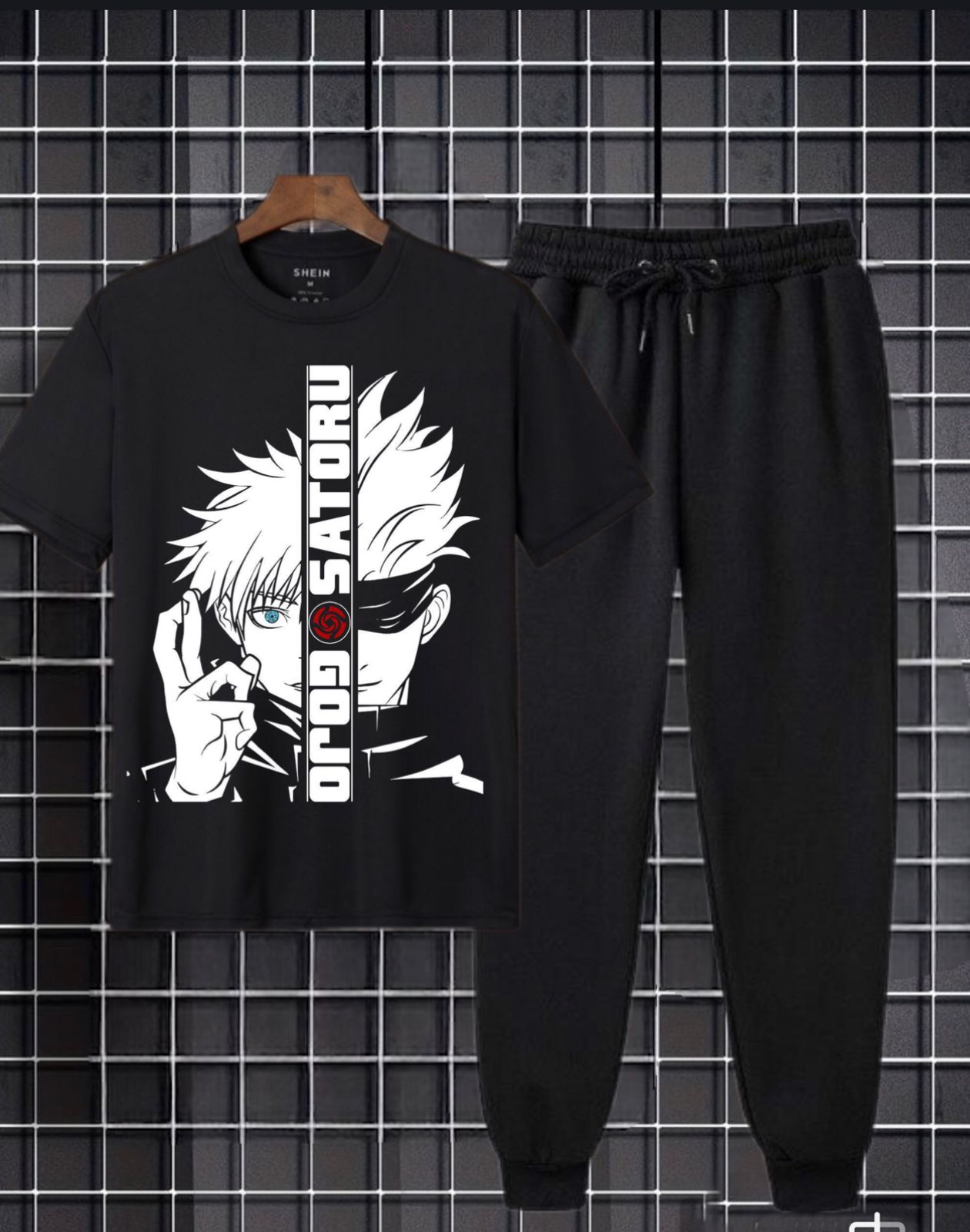 Black Gojo Satoru Anime Printed Cotton Half Sleeves O Neck Short & Tshirt For Men & Boys