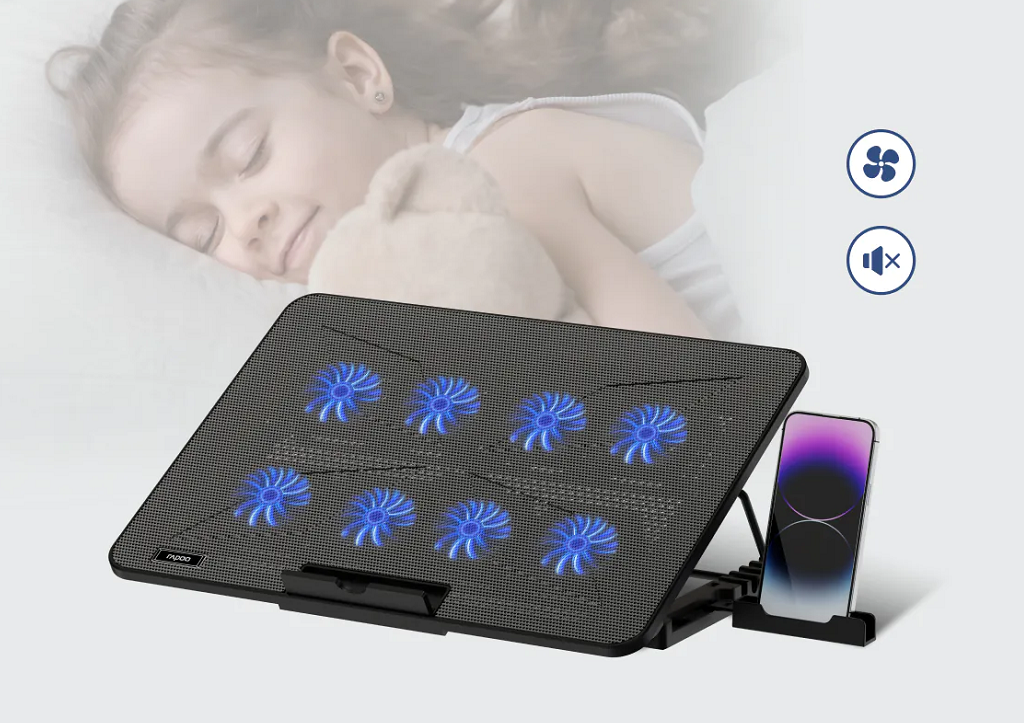 RAPOO CF300 Laptop 8 Fans Cooling Pad with 6-Level Adjustable Silent and Multi-Functional Phone Stand for Laptops up to 17 Inches Black 16 64566dee6ad9c7c5dd356a751d523500