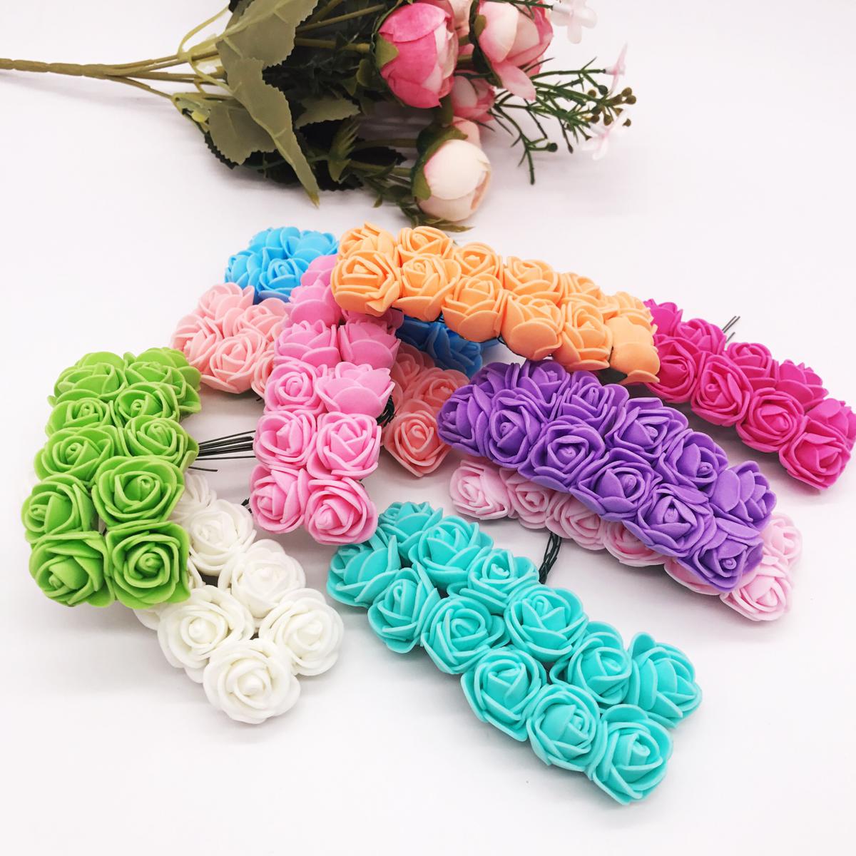 Pack of 24 Mini Artificial Rose Heads 2cm PE Foam Flowers for Wedding and Home Decor