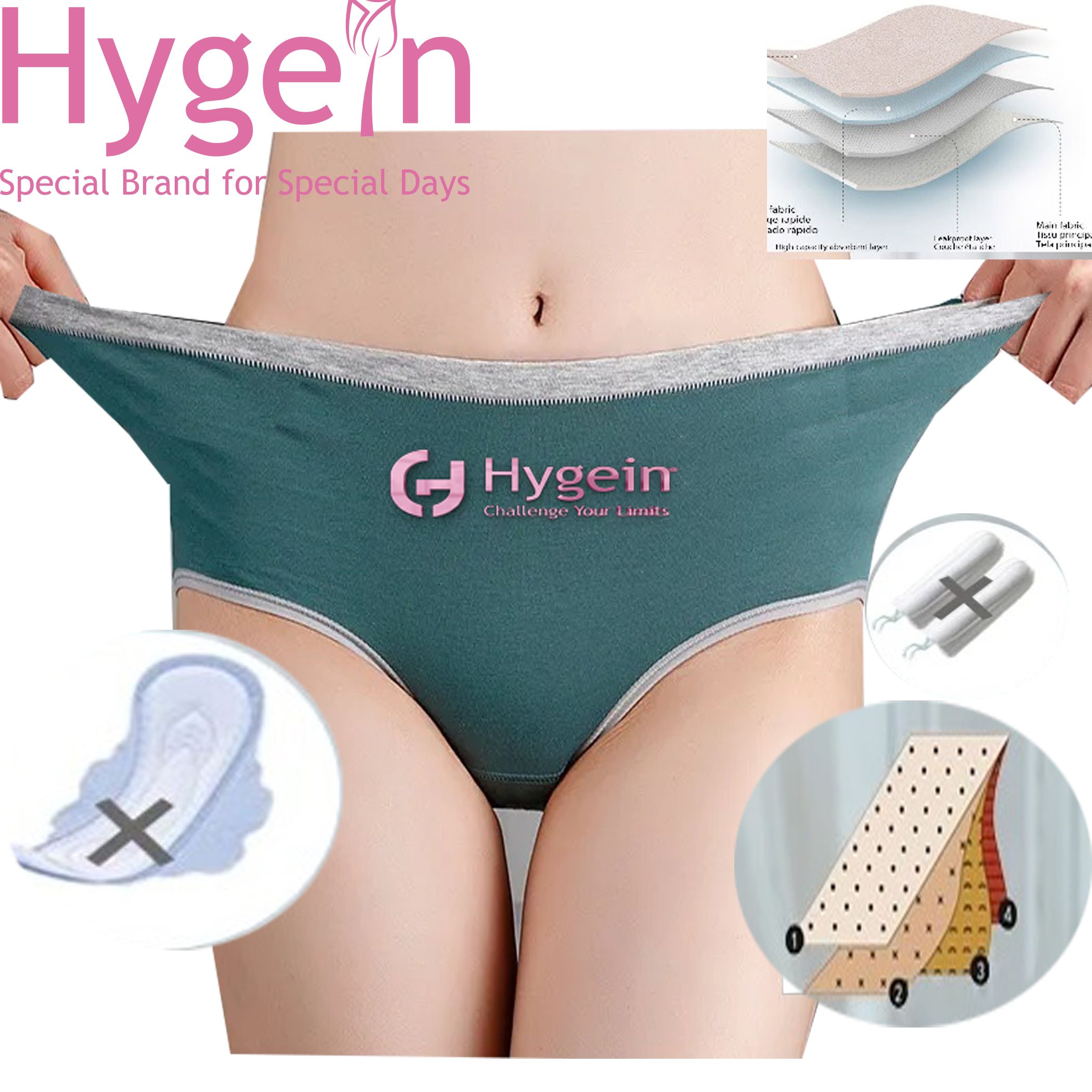 4 layers, Leak Proof, Highly Absorbency contrast piping Period