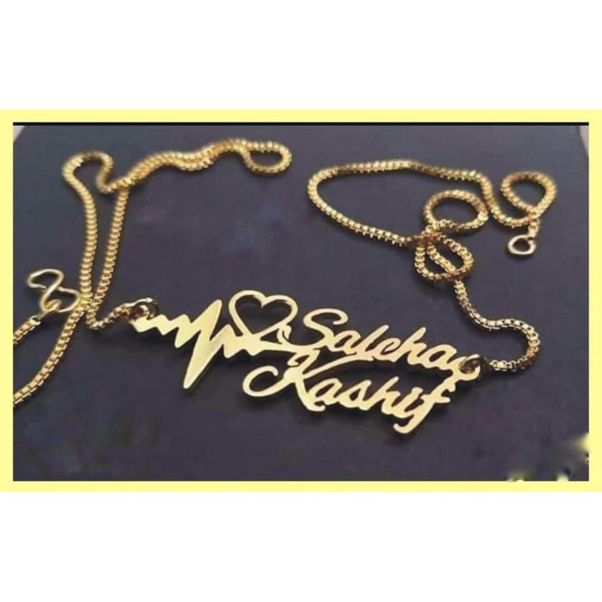 MirzaJee Simple Name Necklace Any Name Necklace 24K Gold Plated