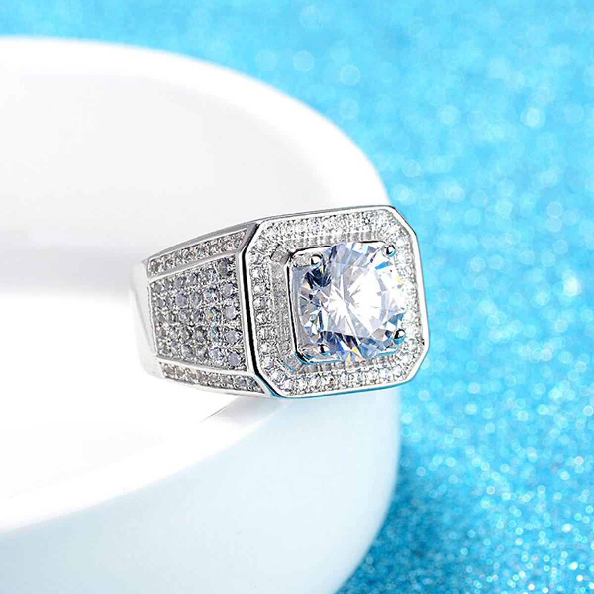 Elegant Men's Fashion Ring with Square Cut Simulated Diamond and Sparkling Accents
