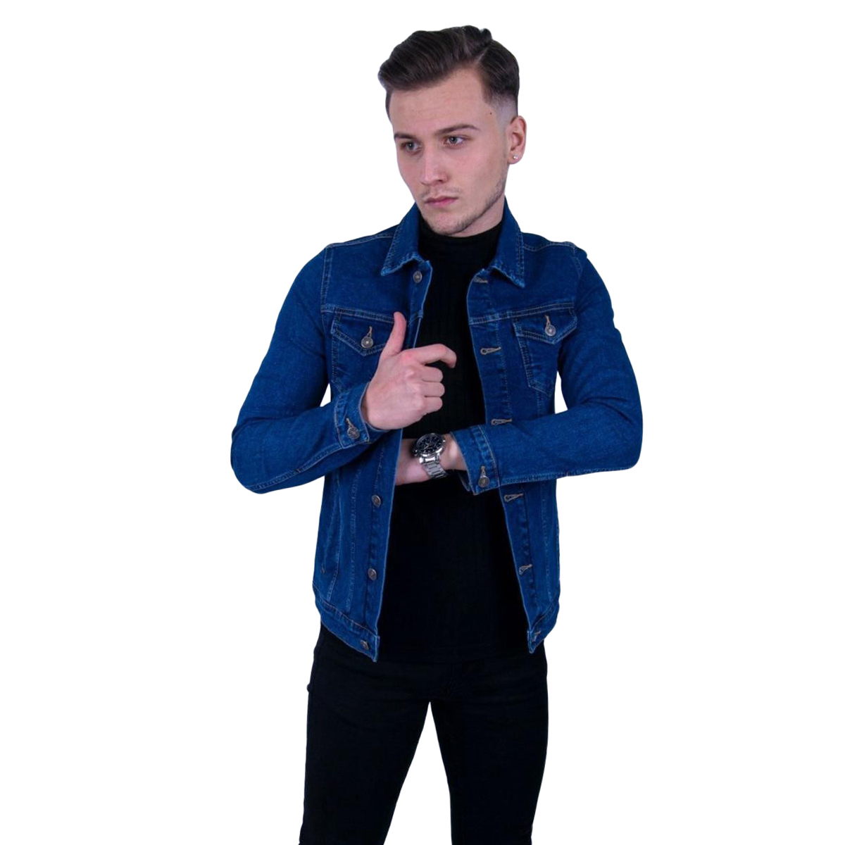 Mens Denim Jacket Lycra Best Quality By FlashStores 2 front pockets, front open - Premium quality Denim Jacket