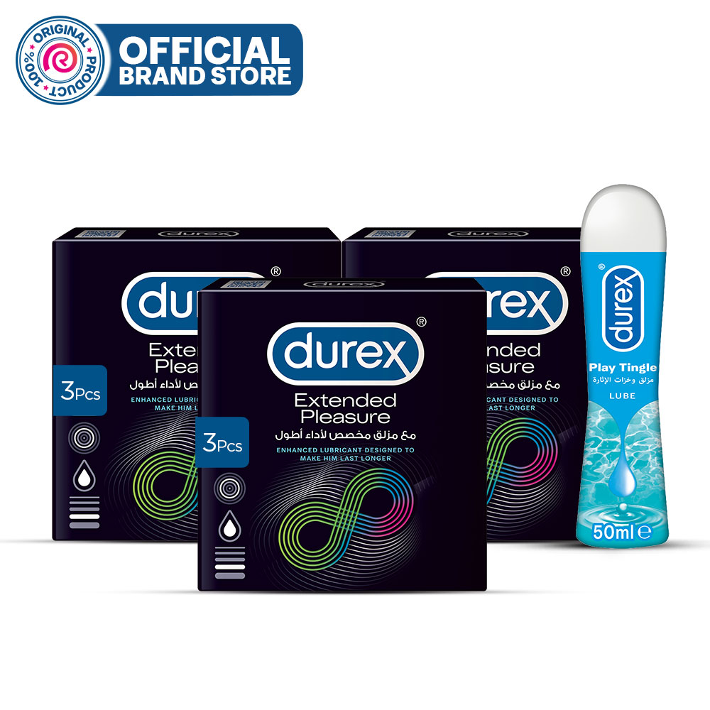 Durex Condoms Extended Pleasure 3 Pcs (Pack of 3) + Durex Play Tingle Lube 50ml