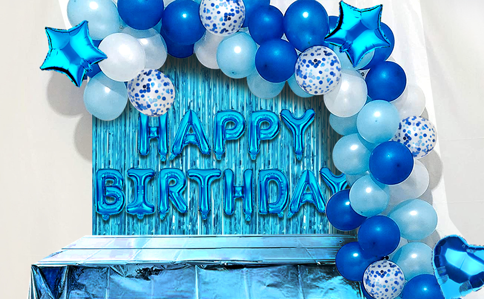 Happy Birthday Decoration Set With White Net Decoration, Blue