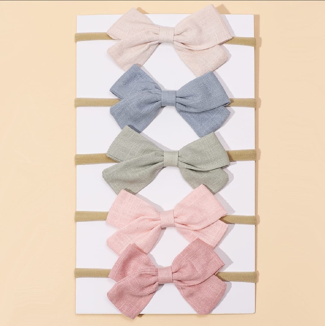5Pcs/Set Solid Color Kids Headwear Elastic Hair Bands for Baby Cute Cotton Bowknot Headband Infant Girls Hair Accessories