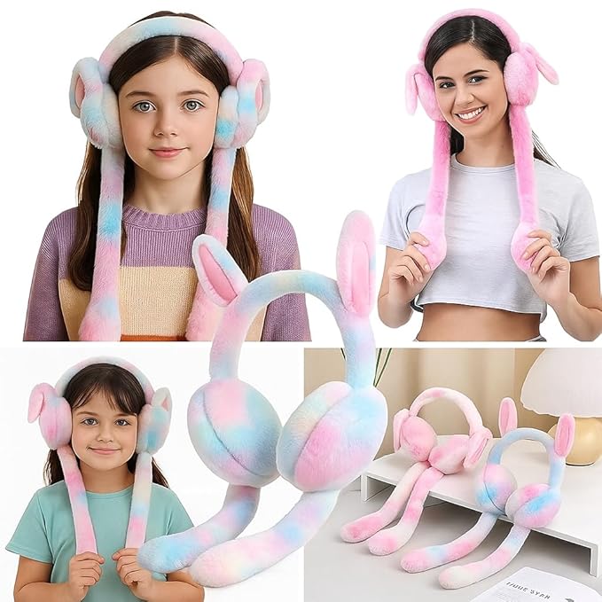 Kids Winter Earmuffs – Chu Chu Sounds Moving Bunny Ear Muffs for Winter – Soft Warm Plush Faux Fur Ear Warmers for Kids, Girls & Boys – Rabbit Ear Headband (Multicolor)