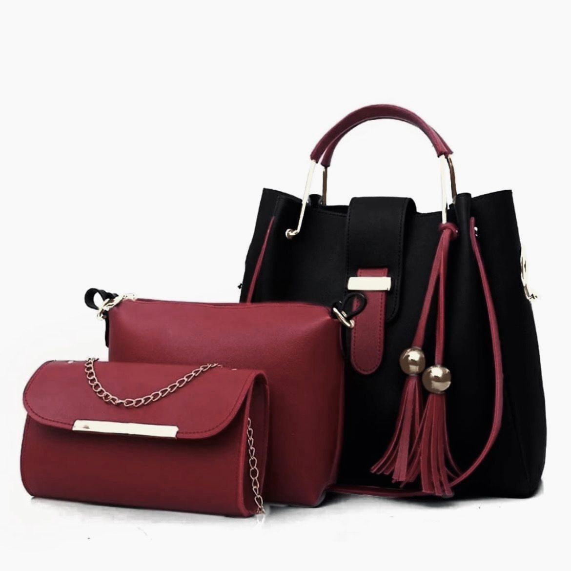 3 Piece PU Leather Handbag Set for Women | Shoulder Bag with Matching Wallet & pouch| Stylish Ladies Purse Set for Work, Shopping & Daily Use