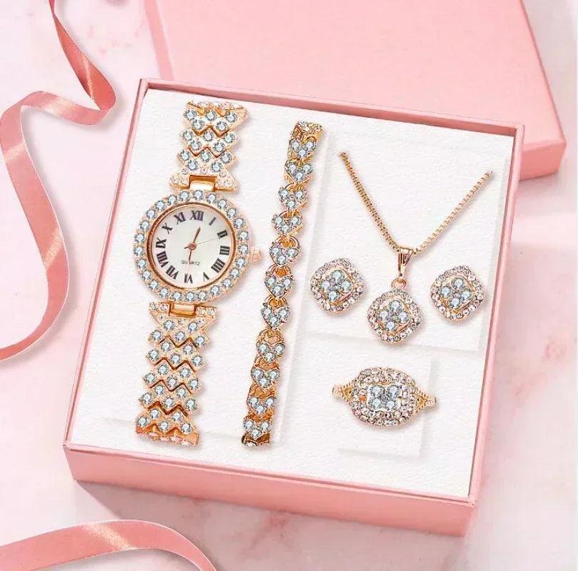 watch for girls, and Popular Fashion Roman Embossed Diamond Women Watch Jewelry Luxury Gift Accessories Box Set Fashion Ladies Watch Gift Set, for girls, women