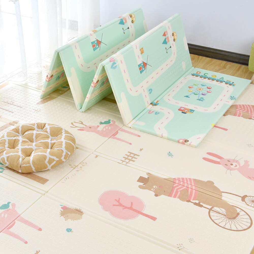 folding play mat for babies 6ft x 5ft-10mm(180*150cm) Double Sided baby crawling play mat with easily foldable soft foam floor playmats for infants, toddlers & kids large room childern Rug with Random Multi Design