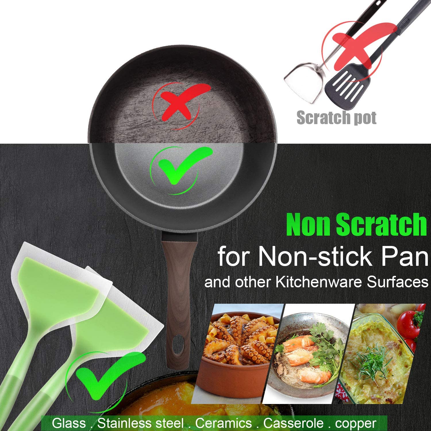 BULUSHI Silicone Pancakes Shovel Wide Spatula Turner Nonstick Fried Shovel Fish Spatula Silicone Wide Flexible Turner for Nonstick Cookware Egg