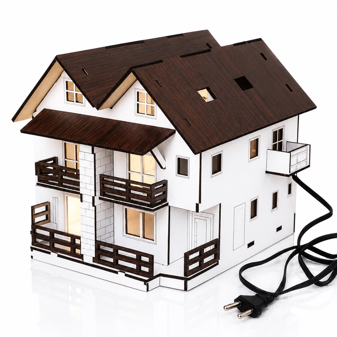 Wooden House 3D Model, Laser Cut Wooden Mountain House Lamp, Wonderful Gifts 3D Toy House Doll Gothic Villa Educational Wooden Miniature Construction Kids Toys Wood Crafts Home Decor