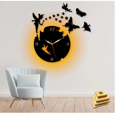 3D Fairy Clock with Butterflies and Backlight - Wall Decor for Kids' Rooms