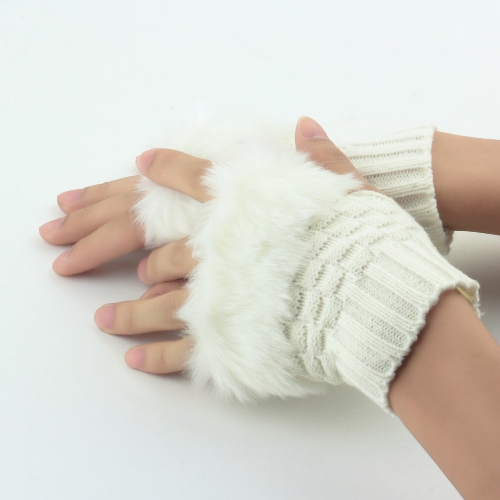 Fancy Winter Wool Fingerless Mittens Gloves for Women and Girls, Knitted and Warm