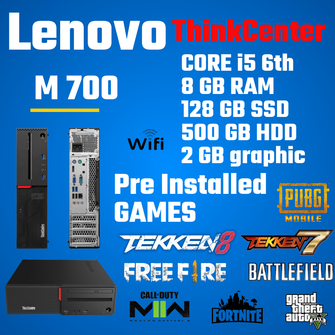 Lenovo Thinkcenter M700 core i5 6th, 8gb ddr4 ram, 128gb ssd, 500 gb HDD, 2gb Graphic Card, Gaming PC, Good For professional Use