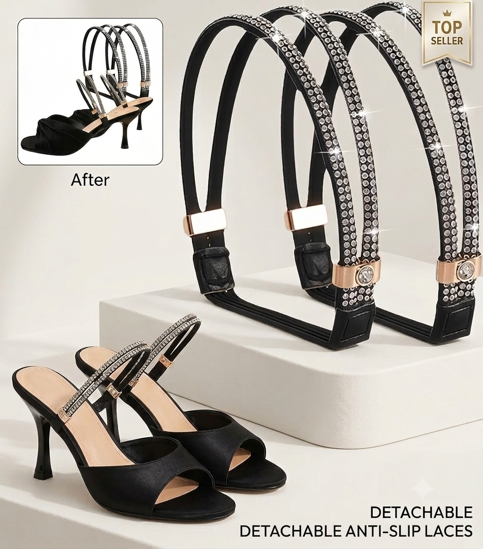1 Pair High Heels Ankle Strap Crystal Diaond Shoe Lace Adjustable Elastic Band for Loose Heels, Flats & Sandals