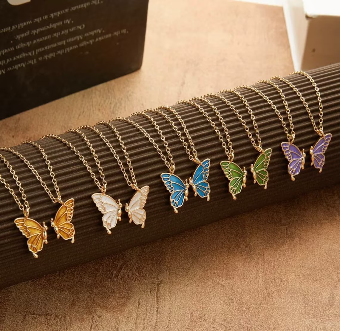 2 pcs best friend enamel butterfly necklace set korean style golden chain for girls / women