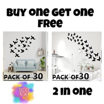Buy one get one Free 3D Wooden Wall Art With Premium Design Modern Design Pack of 30 butterfly + Pack of 30 sparrows For Living Room  Wooden Wall Clock,Big Size Wooden Wall Clock