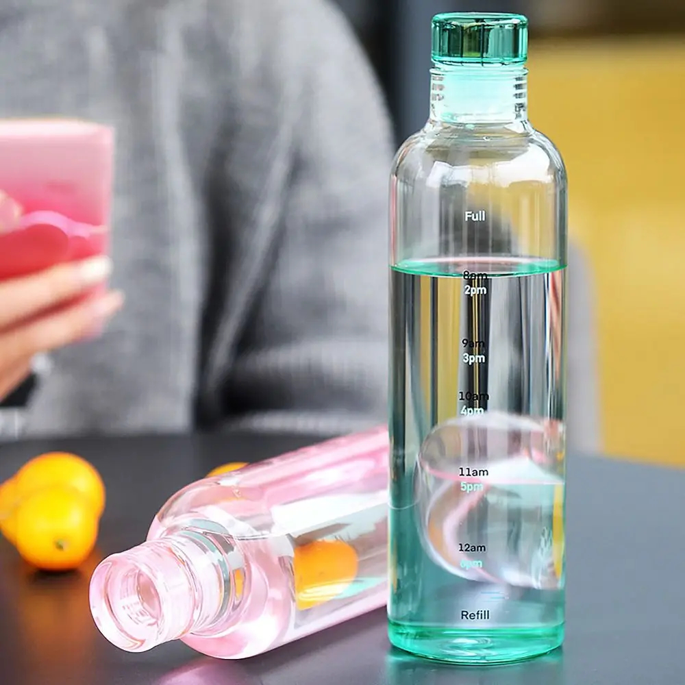 Plastic Water Bottle Large Capacity Multicolor Transparent Glass Cup Time Scale Drinking Bottle Portable Milk Juice Cup Drinkware 500ml
