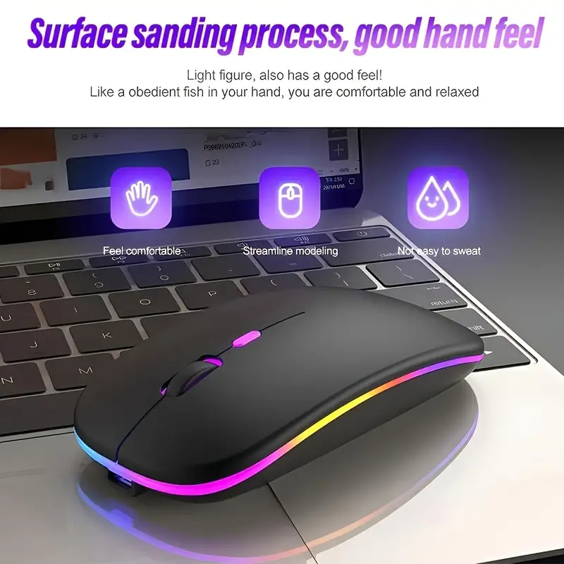 RGB Wireless & Bluetooth Mouse – Slim, Silent, Dual Mode with Adjustable DPI