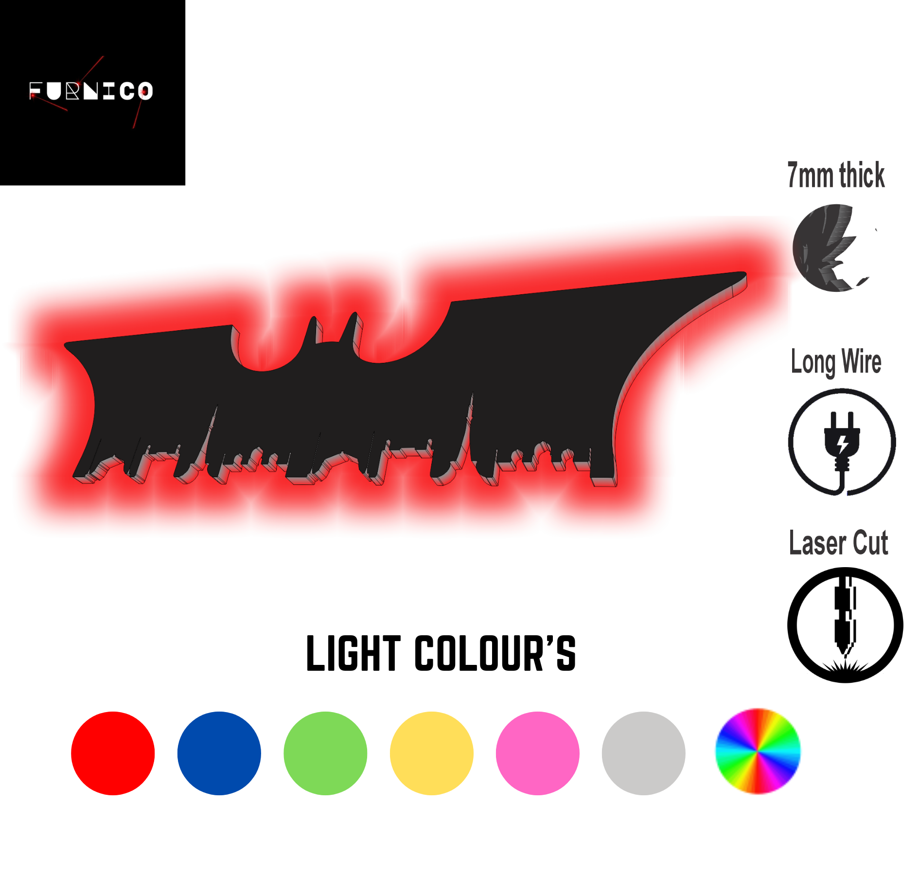 Batman-Inspired LED Wall Art Light with Multi-Color Option, 7mm Thick, Laser Cut, for Gaming and Home Decor