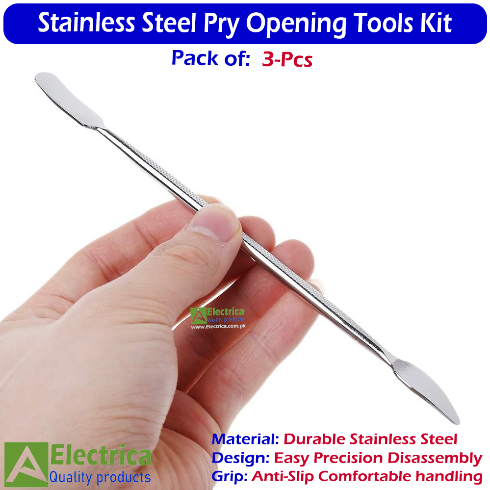 Koocu TE-02 3-Piece Stainless Steel Pry Opening Tool Kit | Double-Sided Metal Spudger Spatula Set for Mobile Phone, Tablet, Laptop & Electronics Repair by Electrica