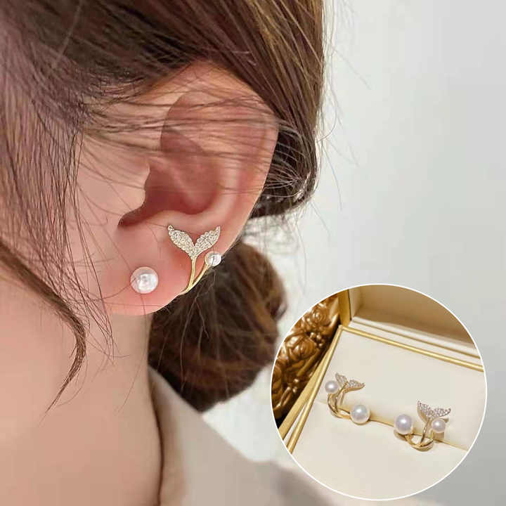 White Zircon FishTail & Pearl Korean Jewellery S925 Needle Beautiful Earings for Girls - New Design Korean Jewellery For Girls