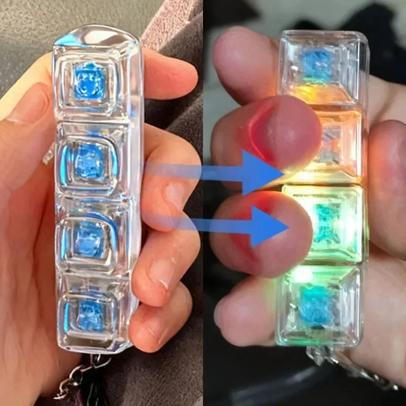 Clickable Button Light Up Keyboard Keychain Silent Operation Glowing LED Button Hot Gadget Four Finger Design