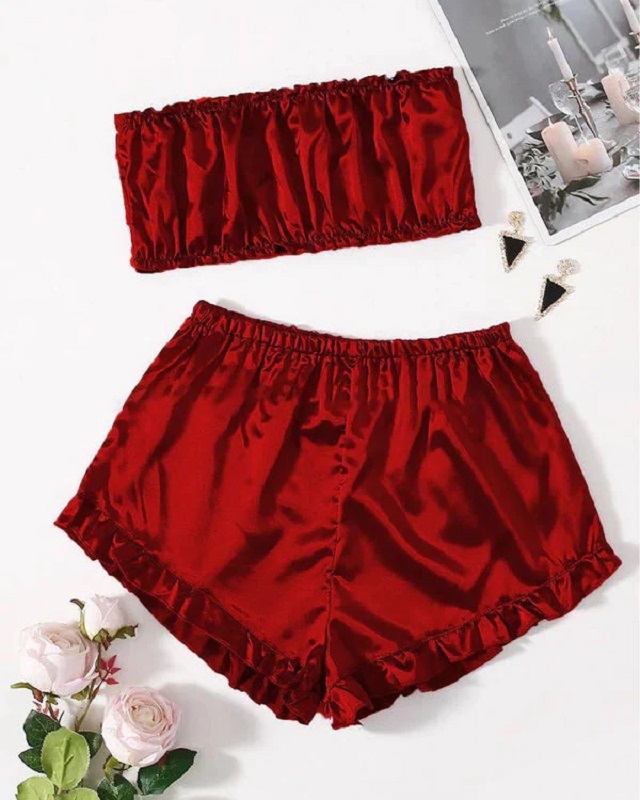 2 Piece Women Girl Ladies Silk Satin Robe Crop Tops Shorts Sleepwear Babydoll Nightdress Pajamas Set bridal Sexy Lingerie Women Dress for Night Wear and Parties Full Black Body Stocking Nighty for Women Free Bra