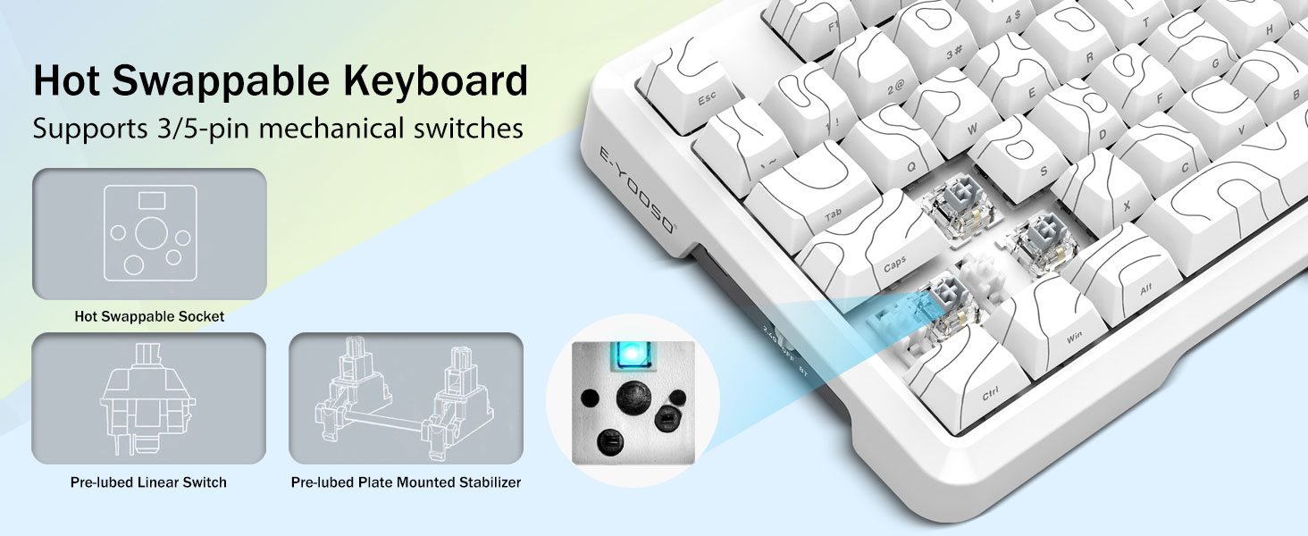 E-YOOSO Z-82 Tri-Mode Wireless 75% Gaming RGB Mechanical Keyboard Hot Swappable with Five-Layer Padding & Knob, Bluetooth/2.4GHz/USB-C, White 25 65567353691e81e24c104b1e1f528058