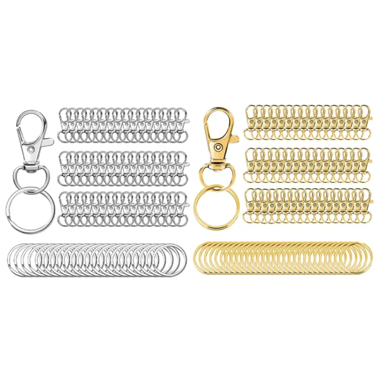 100Set Swivel Snap Hooks with Key Rings Metal Keychain Clip