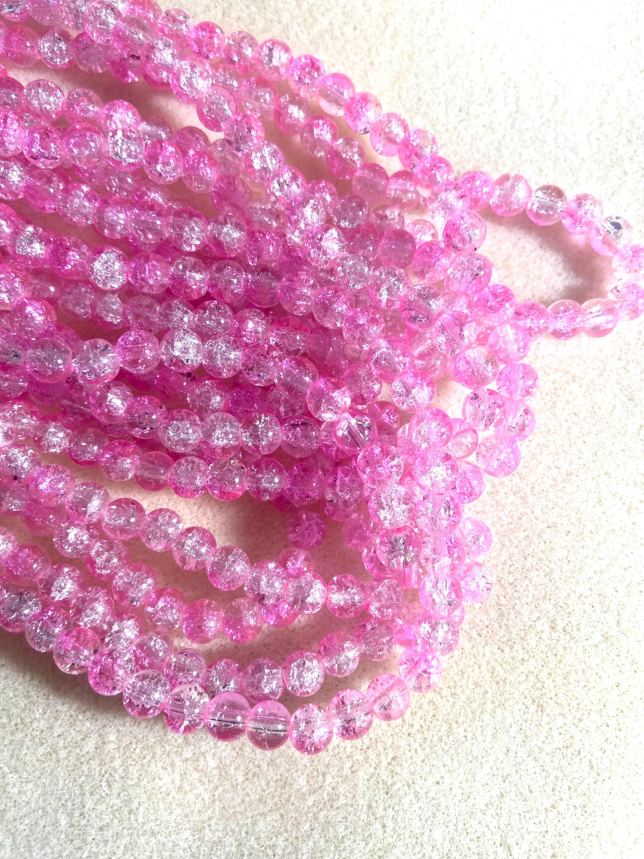50/100PCS 8mm Crack Glass Beads for Jewelry Making – Cracked Round Loose Beads, 100+ Beads Per Strand, DIY Bracelet, Necklace & Earring Craft
