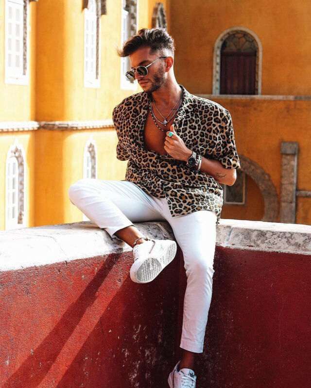 Men Vintage Leopard Print Shirts Summer 