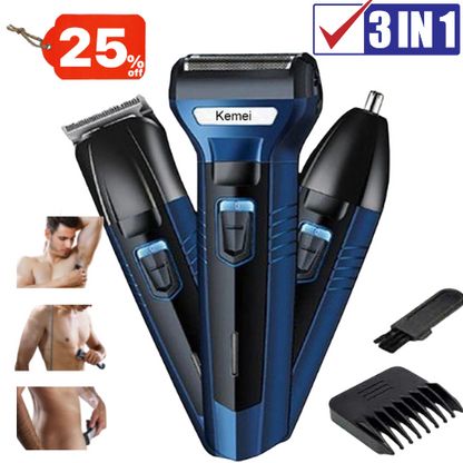 Original 3 in 1 Rechargeable Hair Clipper & Beard Trimmer for Men | Professional Cordless Shaving Machine | Electric Hair Cutting & Grooming Kit | Precision Hair, Beard & Mustache Trimmer | USB Rechargeable Hair Removal Machine