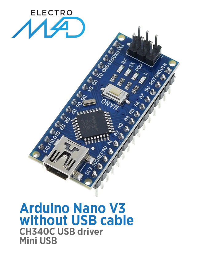 Arduino Nano V3 Micro Controller Board CH340 USB Chip without USB Cable ...