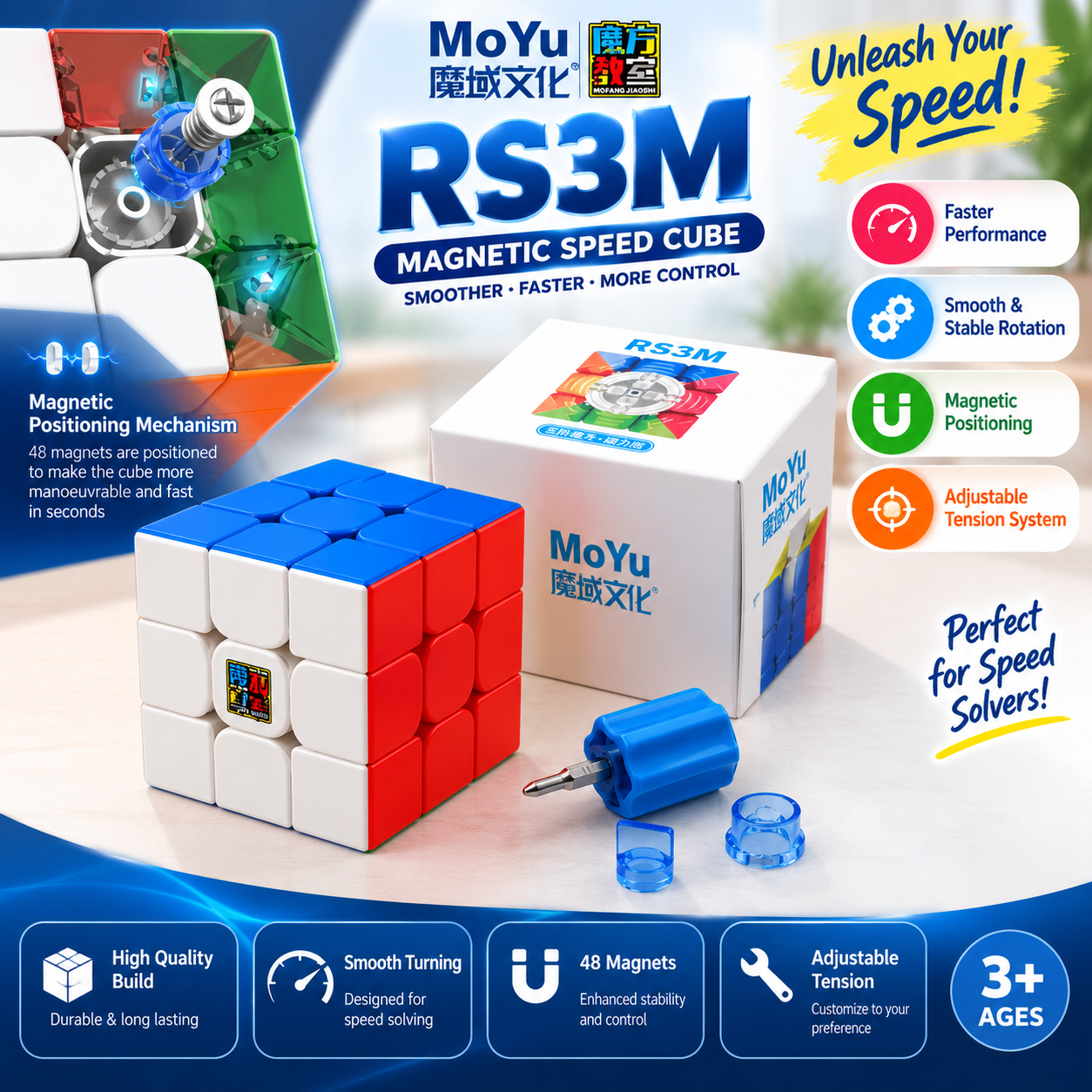 Odeez Moyu 3x3 RS3M Magnetic Rubik Cube Speed Cube Stickerless Magic Cube 3D Puzzle Toy
