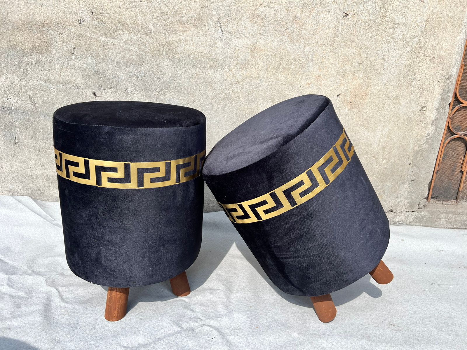 Elegant Traditional Style Velvet Upholstered Ottoman Stool with Geometric Pattern - Multiple Colors Available