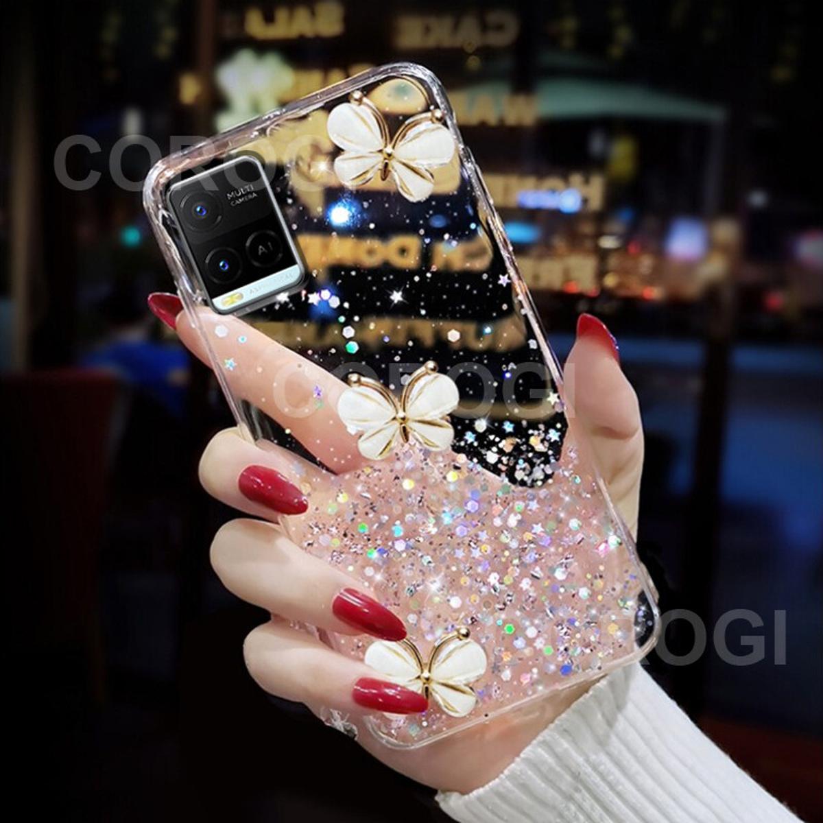 For Vivo Y21 Back Cover Luxury Bling 3D Diamond Butterfly Shining
