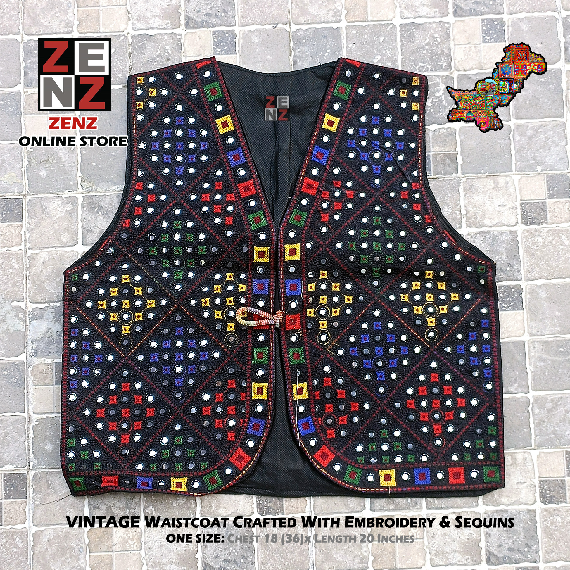 Pakistani Sindhi Balochi Pathan Kashmiri Traditional & Cultural Wear Waistcoat Koti Aari Embroidered Multicolor by ZENZ